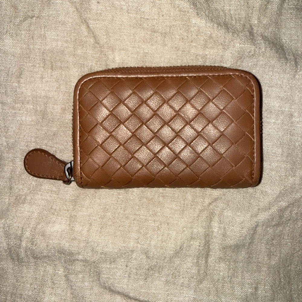 BOTTEGa Veneta Woven Zip Card Wallet - Brown